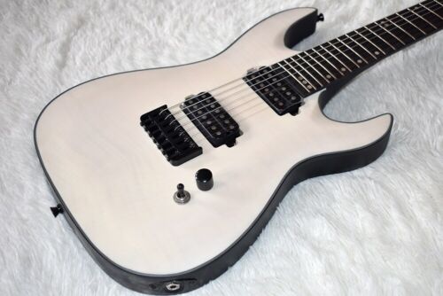Chitarra elettrica 7 corde trasparente corpo bianco motivo tigre, accessori neri - Foto 2 di 12