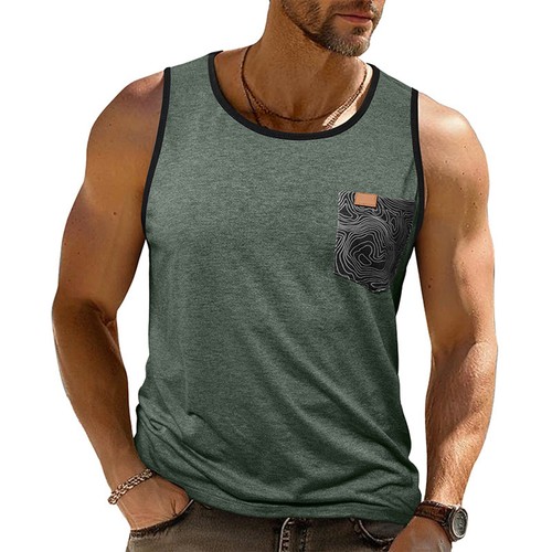 Men's Pocket Tank Tops Sleeveless T-shirt Muscle Workout Casual Sport Shirts - Picture 5 of 27