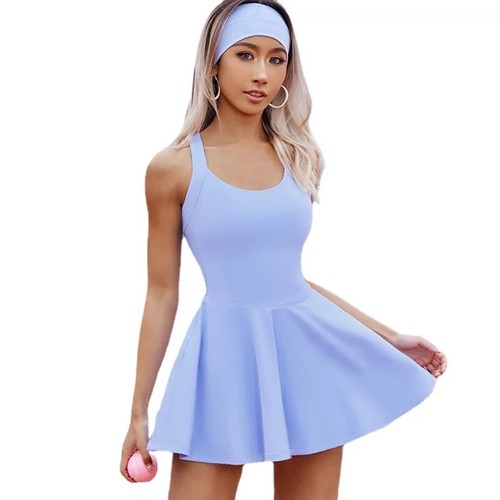 Damen Tennis Kleid Einteiler Slim Fit Soft Sets Skorts Rücken Cross Trainingsanzüge - Bild 25 von 26