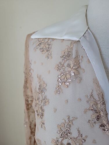 Veronique Young Gold Dressy Lace Blouse Sparkle Holiday Zip Lined Sz 6 $215 - Picture 3 of 17