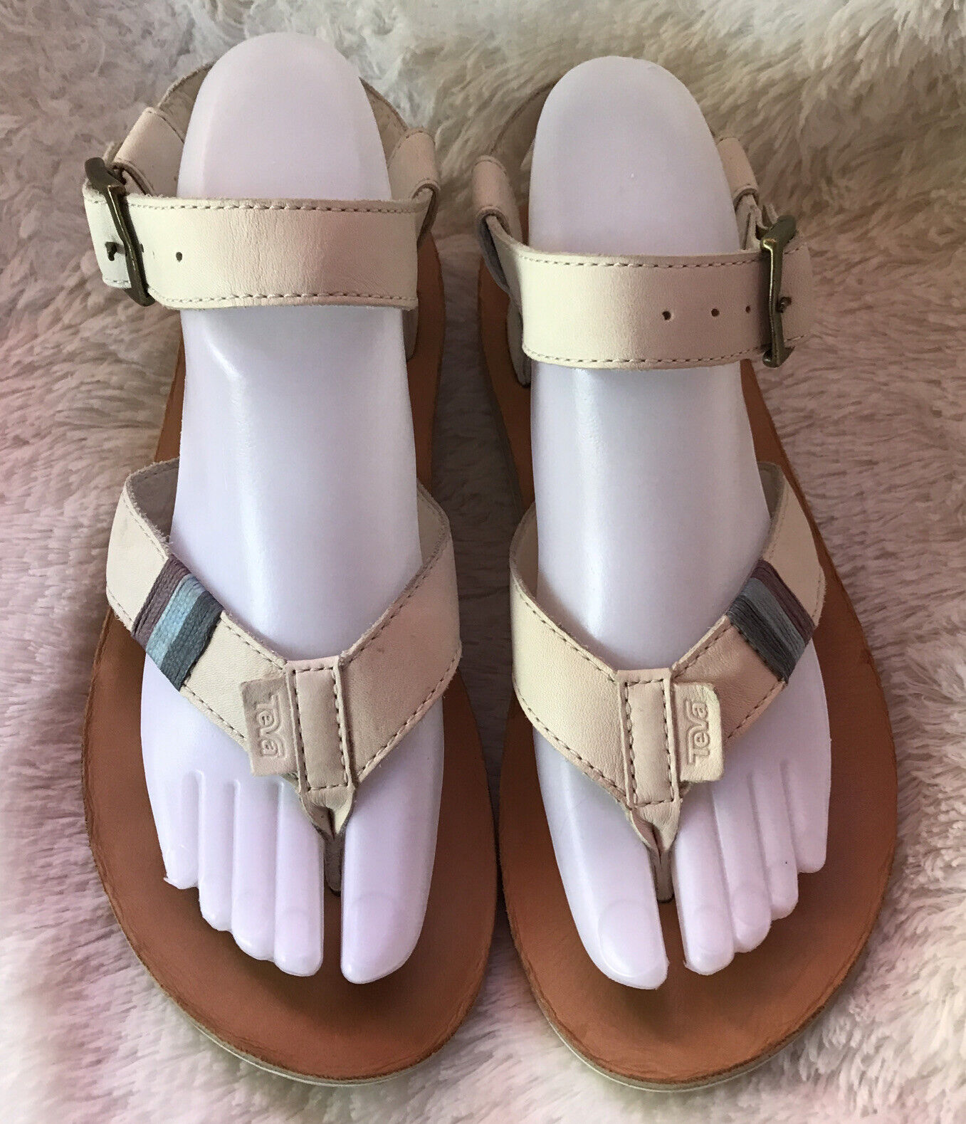 How To Clean White Tevas Teva Leather Gladiator Sandals US 7 White / Ivory Ankle Strap Thongs Flip Flops | eBay