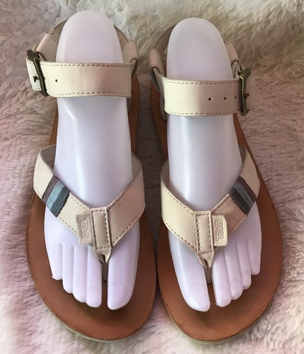 Teva Leather Gladiator Sandals US 7 White / Ivory Ankle Strap Thongs Flip Flops - Bild 1 von 6