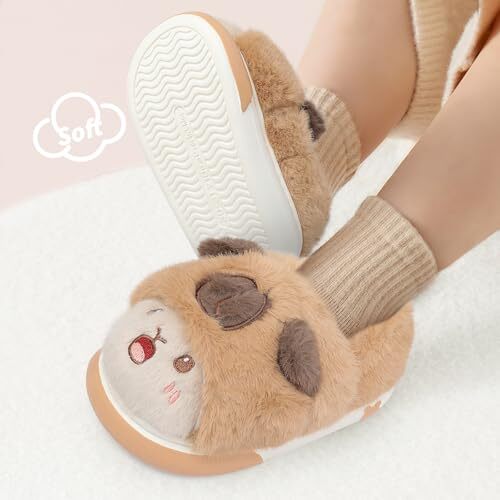 Girls Boys Slippers Warm Toddler Slippers Soft 12.5-13 Little Kid Khaki Bear - Picture 5 of 7