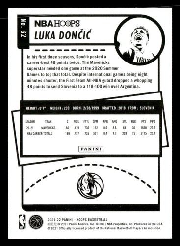 Tarjeta de aros Luka Doncic 2021 #62 Dallas Mavericks - Imagen 2 de 2