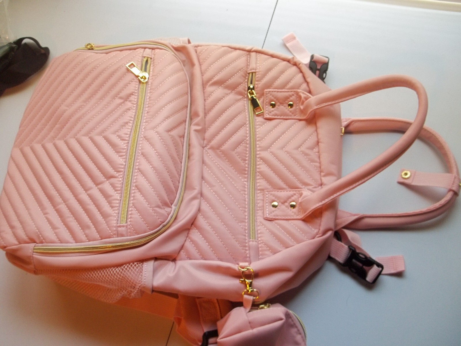 Pink Diaper Bag Backpack with Gold Zippers 16x11 Inches New No Tags-image