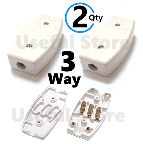 2x 13A In-Line Connector 3 Way Junction Wire Mains Cable Flex Electrical Joiner - Picture 3 of 3