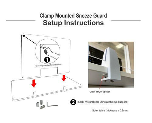 80cm High Table Edge Clamp Sneeze Guard Counter Edge Mounted Safety Screen - Picture 10 of 12
