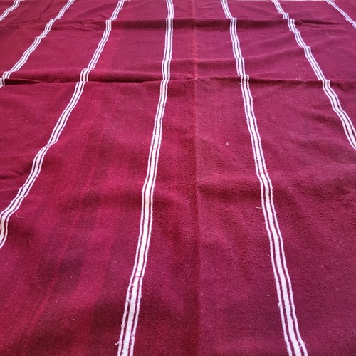 Vtg Handmade Moroccan Brown Rug White Stripe Fringe Berber Tribal Wool Carpet - Picture 14 of 22