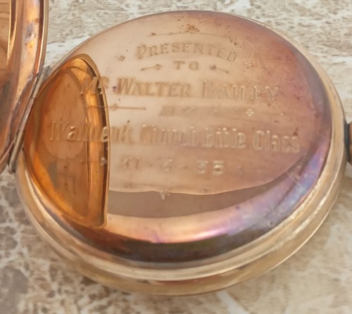 Reloj Bolsillo Escocés Cachemira Wallneuk 10 Jewel Hunter Oro 14k 1935 y Caja - Imagen 20 de 20