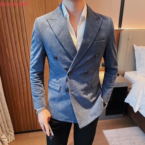 Cappotto tuta velluto a coste uomo doppiopetto tuta giacca slim fit banchetto tuta giacche - Foto 12 di 33
