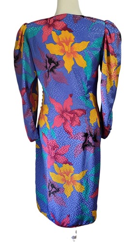 St. Barts Vintage 80s Disco Wrap Dress Women's Size 9/10 Silky Bold Floral - Picture 10 of 24