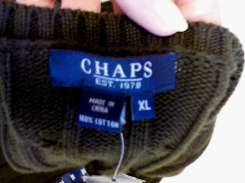 Suéter Chaps talla XL NUEVO CON ETIQUETAS verde Shelley 100 % algodón manga larga cuello en V mezcla tejido - Imagen 11 de 12