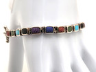 Vintage Southwestern Multi Stone Link Bracelet 925 Sterling Silver 7.5" 5 mm
