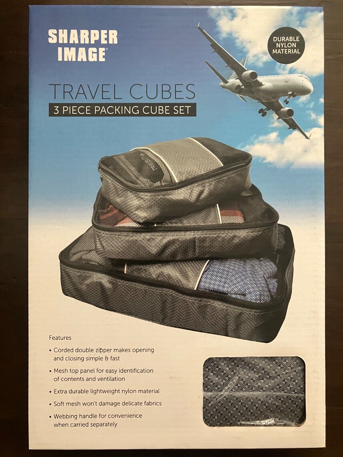 S L1600 Sharper image travel cubes 3 piece packing cube set durable nylon material (new)