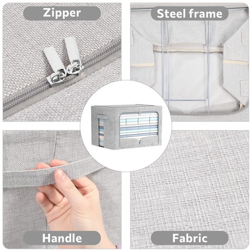 3 Pack Clothes Storage Bins Foldable Metal Frame Storage Box Stackable Linen ... - Picture 3 of 7