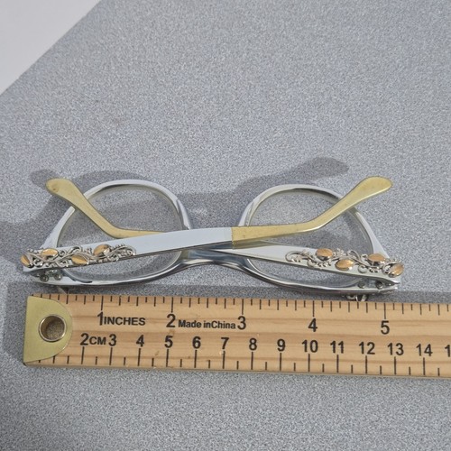 TURA 1950s 1960s Vintage CAT EYE Eye Glasses Silver Horned Jewled - Picture 7 of 8