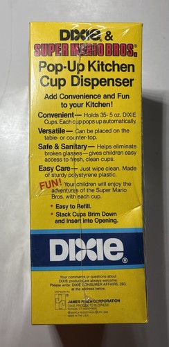Vintage 1989 / 1990 Super Mario Bros. Dixie Pop-Up Dispenser & Cups w/ Stickers - Picture 4 of 12
