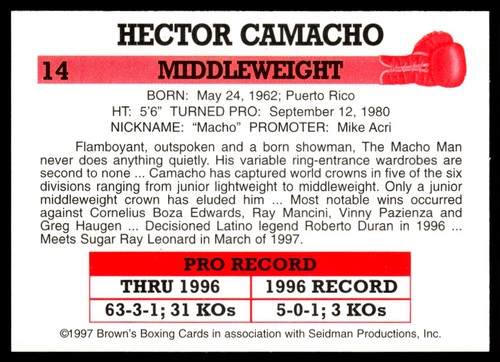 1997 Browns Boxing Hector Camacho #14 - Picture 2 of 2
