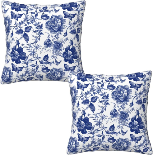 Blau und weiß Porzellan Blumen Schmetterling Kissenbezüge 18X18 in Vintage Chinois - Bild 8 von 12
