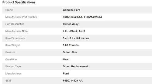OEM Ford F6DZ-14529-AA Motorcraft SW-7134 Master Window Switch w/ Window Loc - Picture 4 of 12