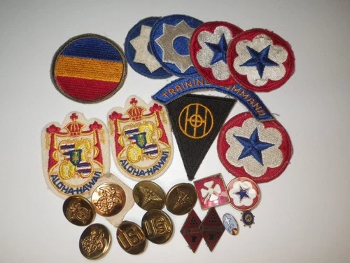 Lot of 20+ WW2 US Military Patches & Pins Sterling Silver Hawaii Felt Esco Gold