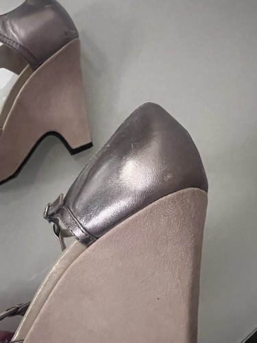 Elegant TODS Leather Women’s Wedge Platforms Silver Grey/Beige Suede Size 38 - Picture 4 of 8