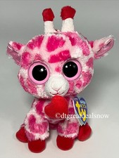 TY Beanie Boos Junglelove Pink Giraffe Solid Eyes With Heart Plush in Mouth 2012