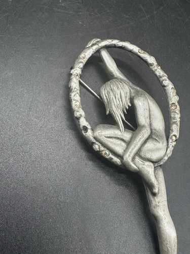 Vintage JJ Jonette Art Deco Art Nouveau Acrobatic Nude Woman Brooch Pin Read - Picture 2 of 5
