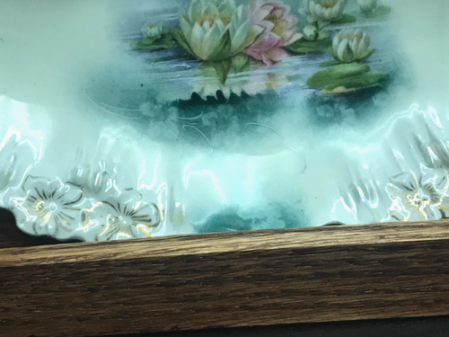 Antique RS Prussia Celery Dish Red Mark Icicle Mold Reflecting Water Lillies - Picture 6 of 13