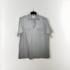 Vintage Christian Dior Mens Shirt Large Grey Button Up Short Sleeve Embroidered
