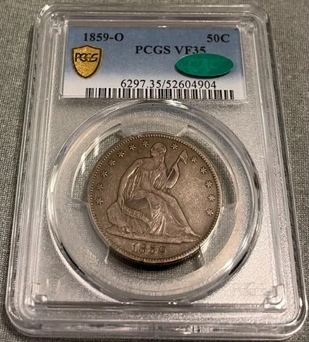 1859 O Seated Liberty Half Dollar  PCGS VF 35 (CAC)  Choice Original Better Date