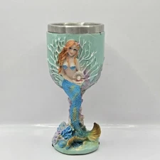 Mermaid Themed Chalice Goblet Wine Glass Display Collectible 6.75" H Decor