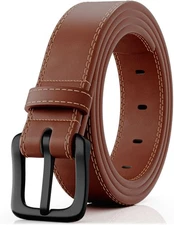 ITAY Metal Free Hypoallergenic Leather TSA Belt Strap, Size 33/85, Brown 