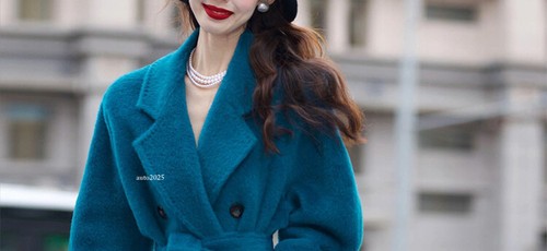 Cappotto trench lungo donna doppio lato lana cashmere petto soprabito stile coreano - Foto 14 di 16