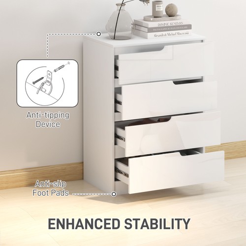 HOMCOM Kommode mit 4 Schubladen für Schlafzimmer, 60 x 40 x 85 cm, weiß - Bild 4 von 11