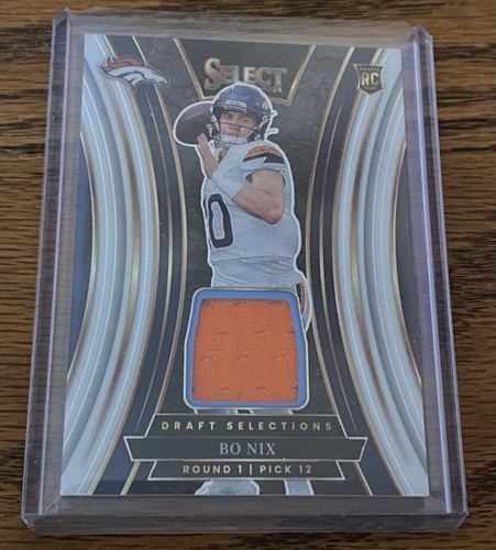 2024 Panini Select Bo Nix Draft Selections Jersey White Prizm RC #'ed 04/75