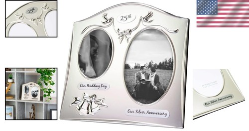 Beautifully Embossed Silver Anniversary Double Frame - 3"x4" & 4"x6" Sizes - Picture 2 of 8