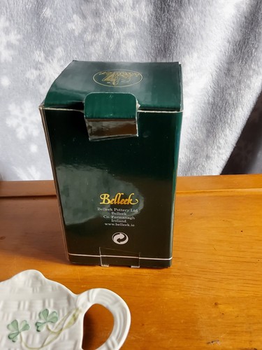 Belleek Shamrock Spoon Holder Teapot Shape Fine Parian China Ireland w/ Box 15th - Picture 8 of 9