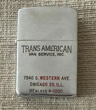 RARE 1957 Trans American Van Service Company Chicago Zippo Lighter