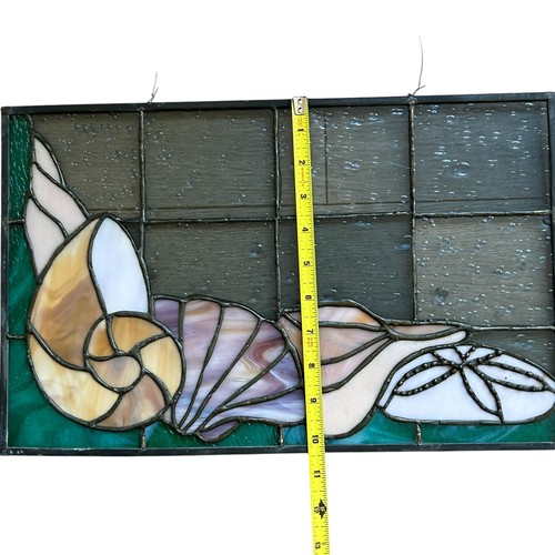 Vetro colorato vintage conchiglie mare spiaggia smussato 16"X10" pannello finestra costiero - Foto 4 di 5
