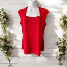 Women's Kasper Separates Sleeveless Red Square Neckline Blouse Top Size XS EUC