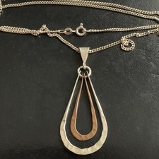 925 Sterling Silver Modernist Pendant Necklace, Hammered, Italy Chain 24 inch