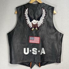 Vintage Interstate Leather Biker Vest Mens Size XL Eagle American Flag Patch