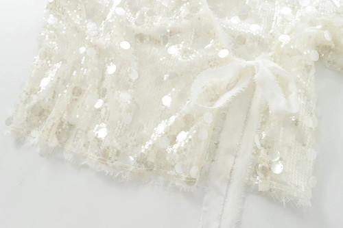 ✨ Damen Pailletten Wickelbluse Langarm Bindeband vorne Glitzer Party Oberteil Mode ✨ - Bild 6 von 11