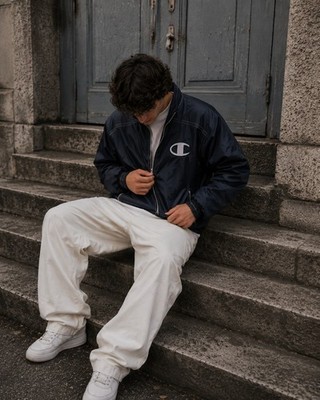 Champion Vintage Windbreaker Black Jacket Y2K Streetwear