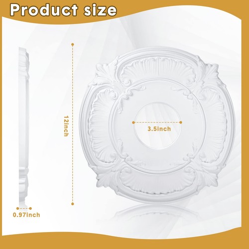 2 Pieces PU Ceiling Medallion Decorative Ceiling Fan Medallion Round Home Lig... - Picture 2 of 7