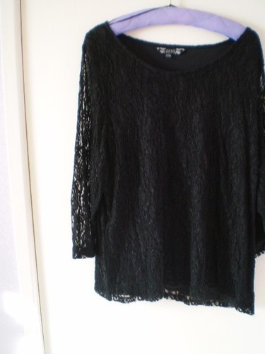 Ladies Black Lace Scooped Neck Blouse Size 28 by Joanne Hope. - Picture 6 of 9