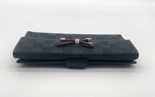 Authentic Gucci GG Canvas Black Sherry Line Ribbon 167464 Long Wallet NS070939 - Picture 5 of 20