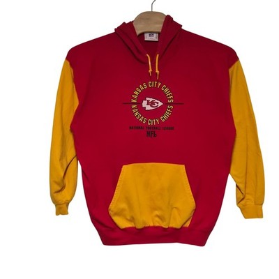 Vintage Kansas City Chiefs Hoodie Men's XL Red Yellow Colorblock Spellout READ