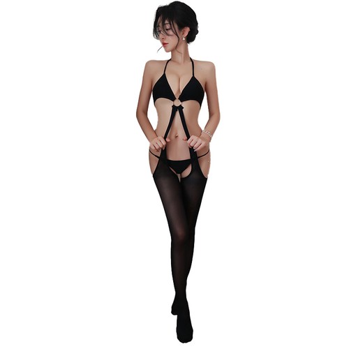 Sexy Mono Lencería Cuello Colgante Sin Espalda Medias Seductoras Ropa de dormir Transparente - Imagen 5 de 6
